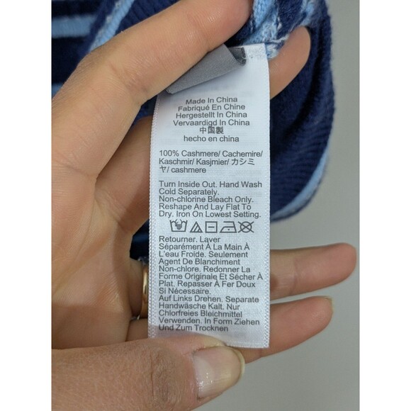 J.Crew Cashmere Short Sleeve Cardigan in Blue Stripes Gold Buttons Nautical XL - Picture 12 of 13